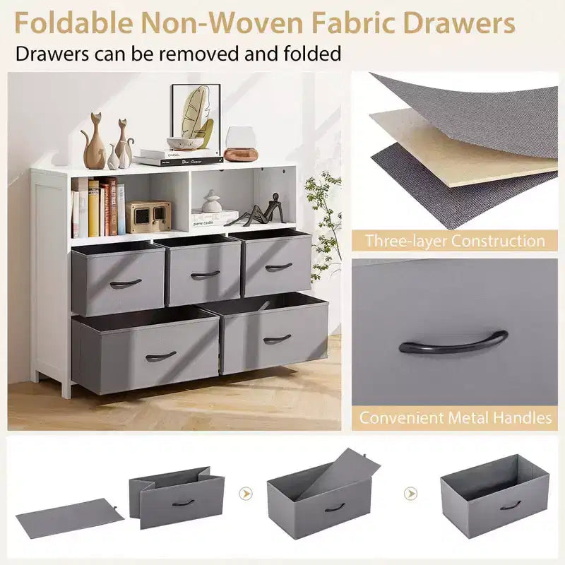 Costway 5/7-Drawer Dresser for Bedroom Chest of Drawers with 2 Large Fabric Bins White