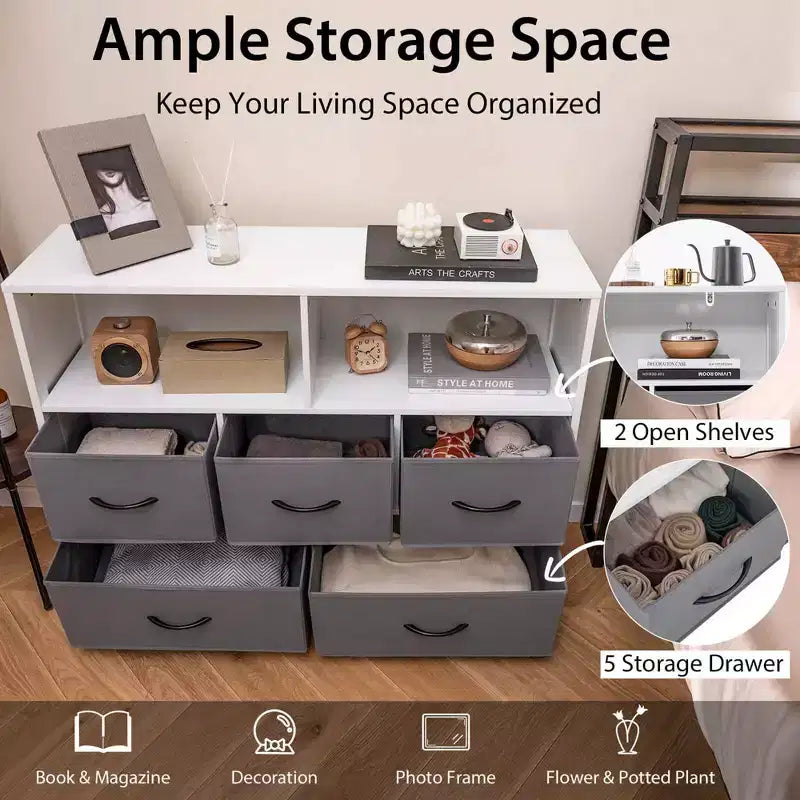 Costway 5/7-Drawer Dresser for Bedroom Chest of Drawers with 2 Large Fabric Bins White