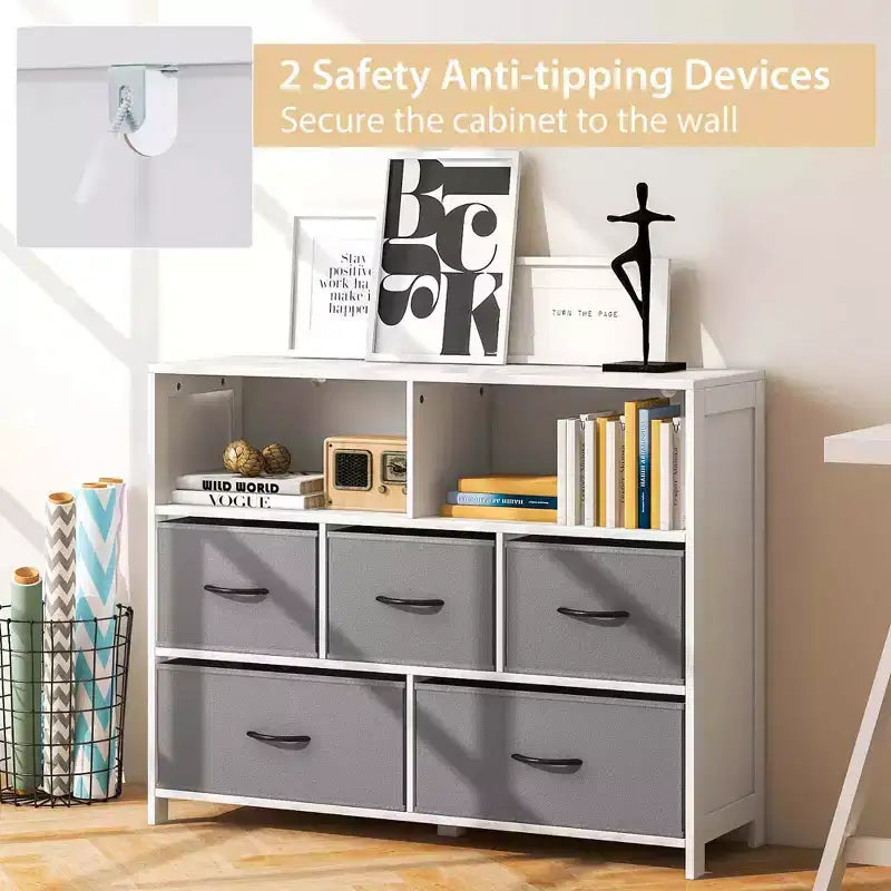 Costway 5/7-Drawer Dresser for Bedroom Chest of Drawers with 2 Large Fabric Bins White