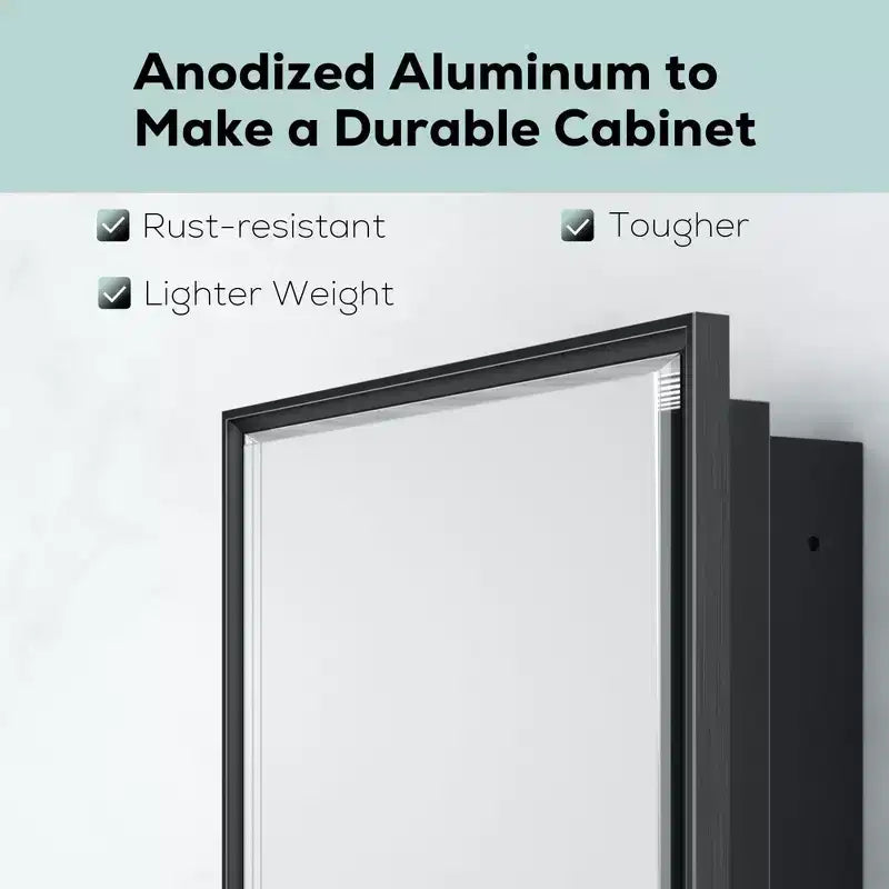 Keonjinn 36 in. W x 32 in. H Metal Framed Black Rectangular Framed Recessed/Surface Mount Medicine Cabinet with Mirror,Black