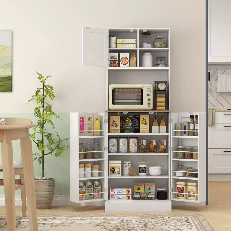 HOMCOM 66.5 Pantry Cabinet with Microwave Stand, Freestanding Kitchen Storage Cabinet with Hutch and Adjustable Shelves, White