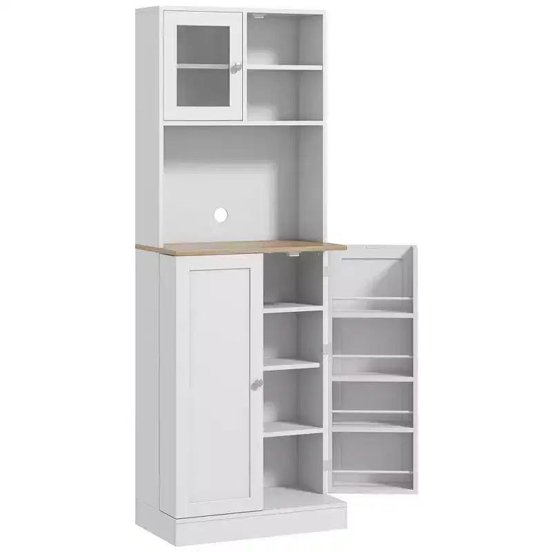 HOMCOM 66.5 Pantry Cabinet with Microwave Stand, Freestanding Kitchen Storage Cabinet with Hutch and Adjustable Shelves, White