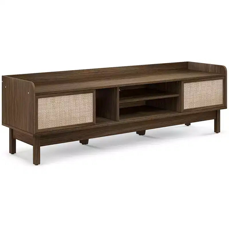 Costway Wooden TV Stand for TVs up to 65 with Storage Adjustable Shelf & Sliding Doors Walnut