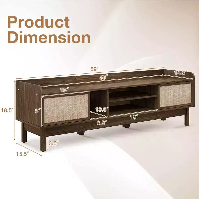 Costway Wooden TV Stand for TVs up to 65 with Storage Adjustable Shelf & Sliding Doors Walnut
