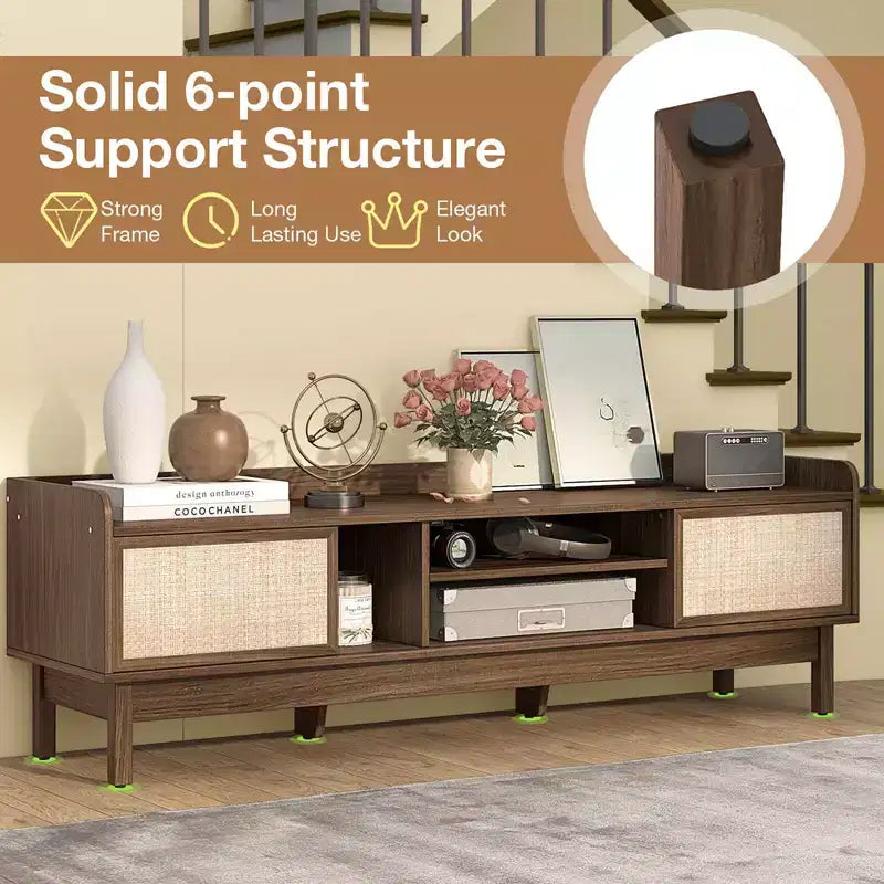 Costway Wooden TV Stand for TVs up to 65 with Storage Adjustable Shelf & Sliding Doors Walnut