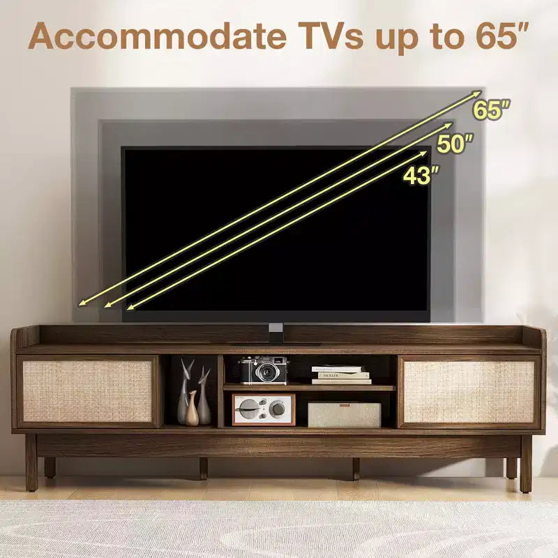 Costway Wooden TV Stand for TVs up to 65 with Storage Adjustable Shelf & Sliding Doors Walnut