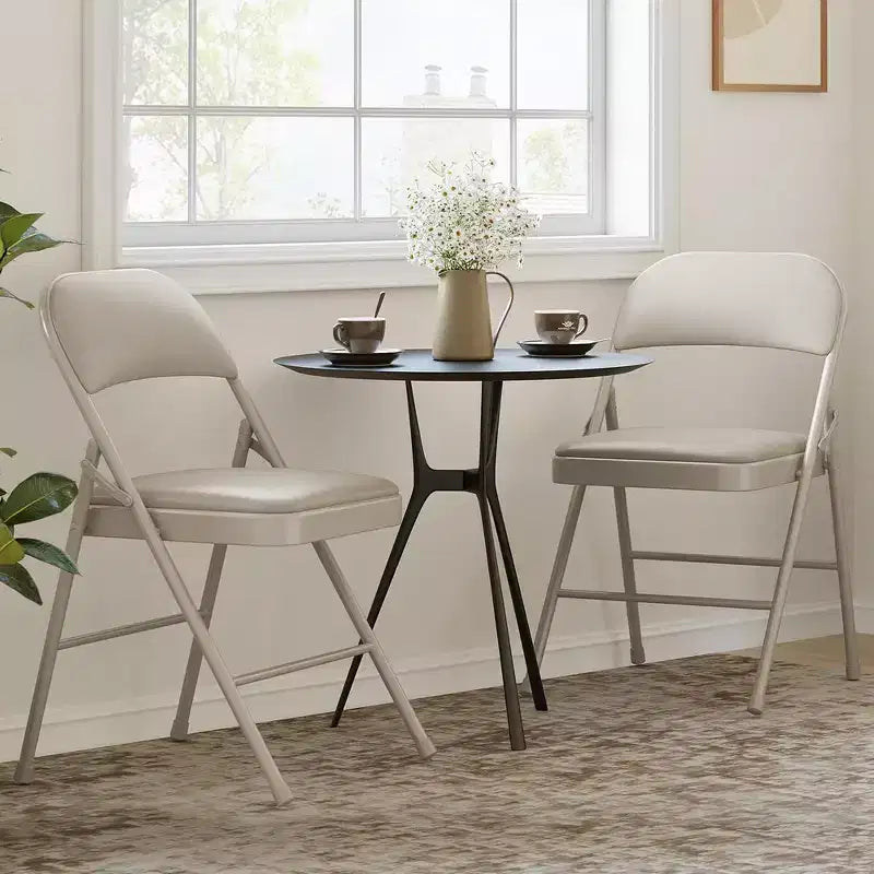 Folding Chairs Set of 2/4, PU Upholstered Foldable Chairs with Metal Frame Hold Up to 350 Pounds