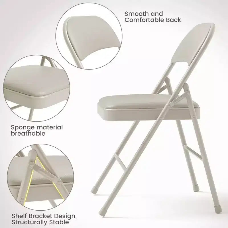 Folding Chairs Set of 2/4, PU Upholstered Foldable Chairs with Metal Frame Hold Up to 350 Pounds
