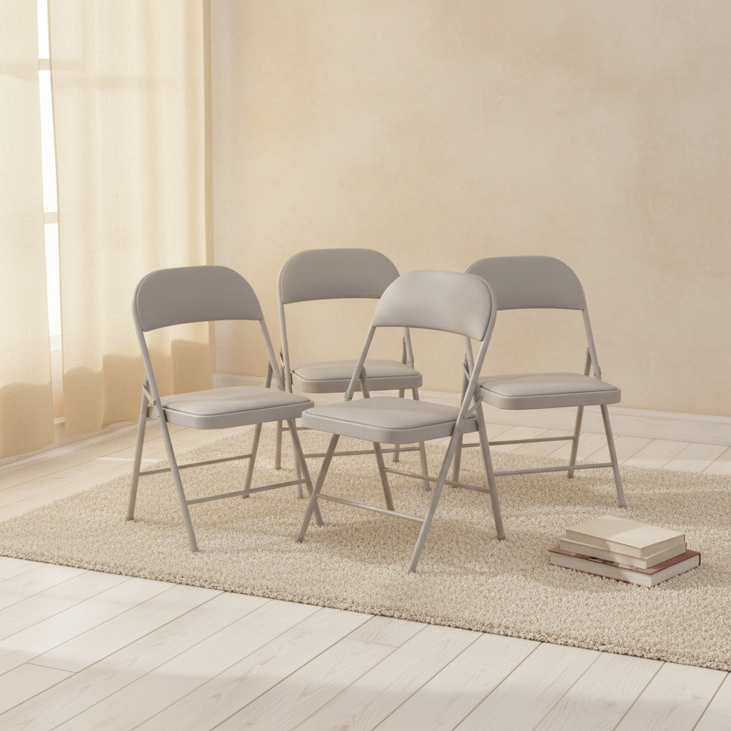 SUGIFT 4 Pack Folding Chairs with Padded Seats, Metal Frame with Pu Leather Seat & Back, Capacity 350 lbs, White