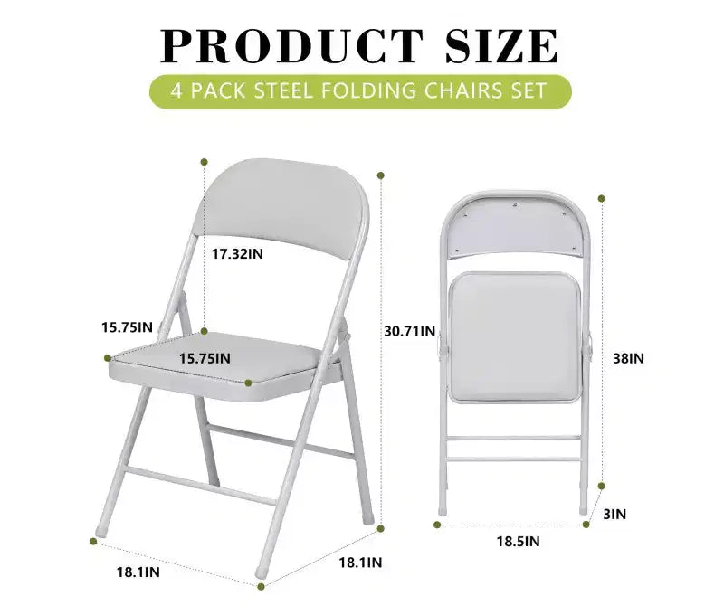 Lot de 4 chaises pliantes avec sièges rembourrés, structure métallique avec assise et dossier en cuir PU, capacité 158 kg, blanc