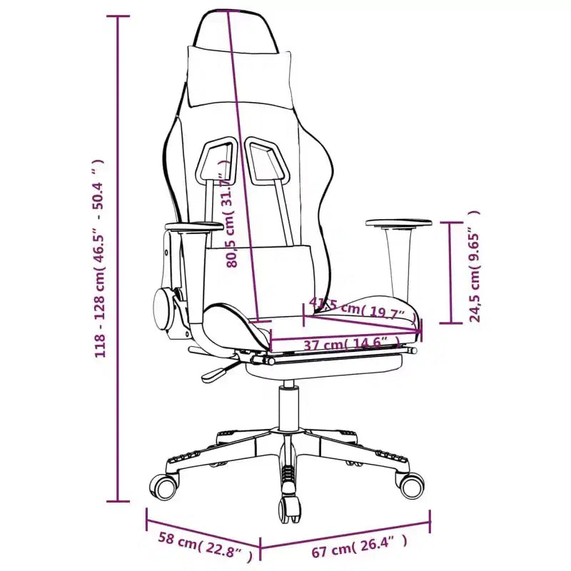 vidaXL Adjustable Gaming Chair - Black and Gray, Faux Leather, Ergonomic Design, 360-Degree Swivel, Rolling Castors, Reclining Backrest and Footrest