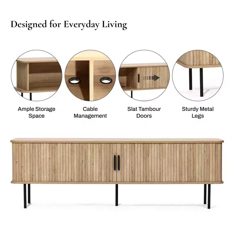 LuxenHome 62.6 Modern TV Stand with Storage for TVs Up to 65 Inch, Oak Entertainment Console with Sliding Doors Brown