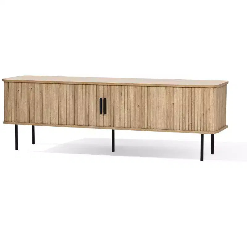 LuxenHome 62.6 Modern TV Stand with Storage for TVs Up to 65 Inch, Oak Entertainment Console with Sliding Doors Brown