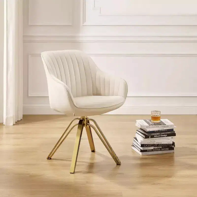 HOMLUX Mid-century Pyramid 360 Swivel Accent Chair Upholstered in Comfortable Velvet- Gold Plated Legs For Bedroom,Office,Dining