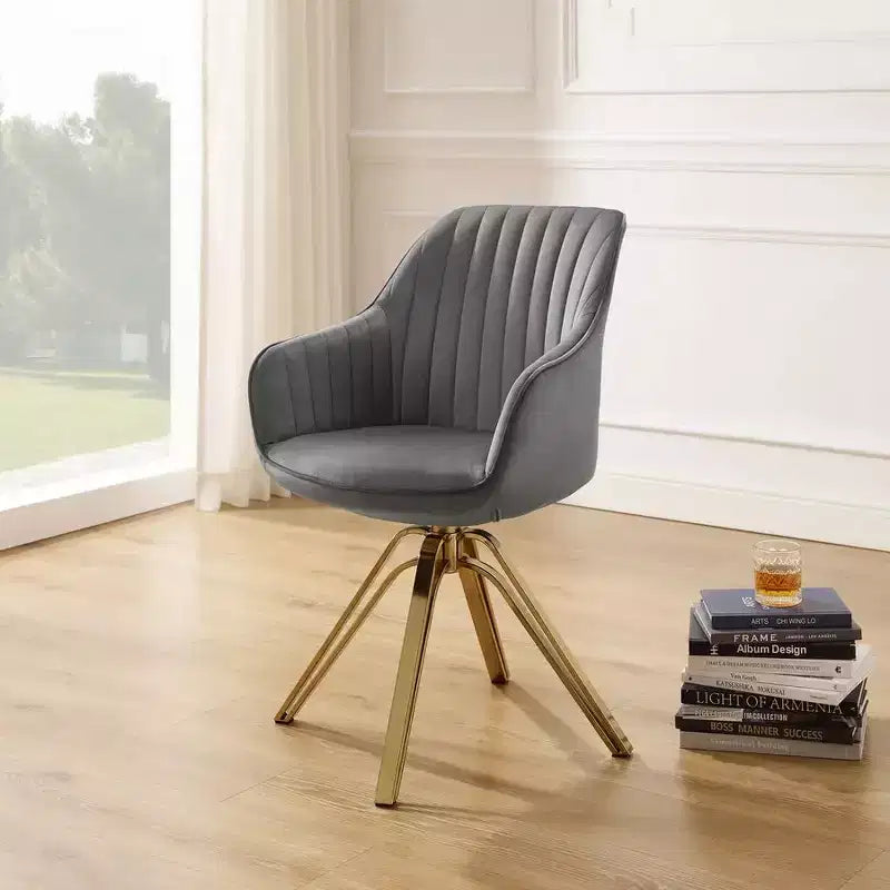 HOMLUX Mid-century Pyramid 360 Swivel Accent Chair Upholstered in Comfortable Velvet- Gold Plated Legs For Bedroom,Office,Dining