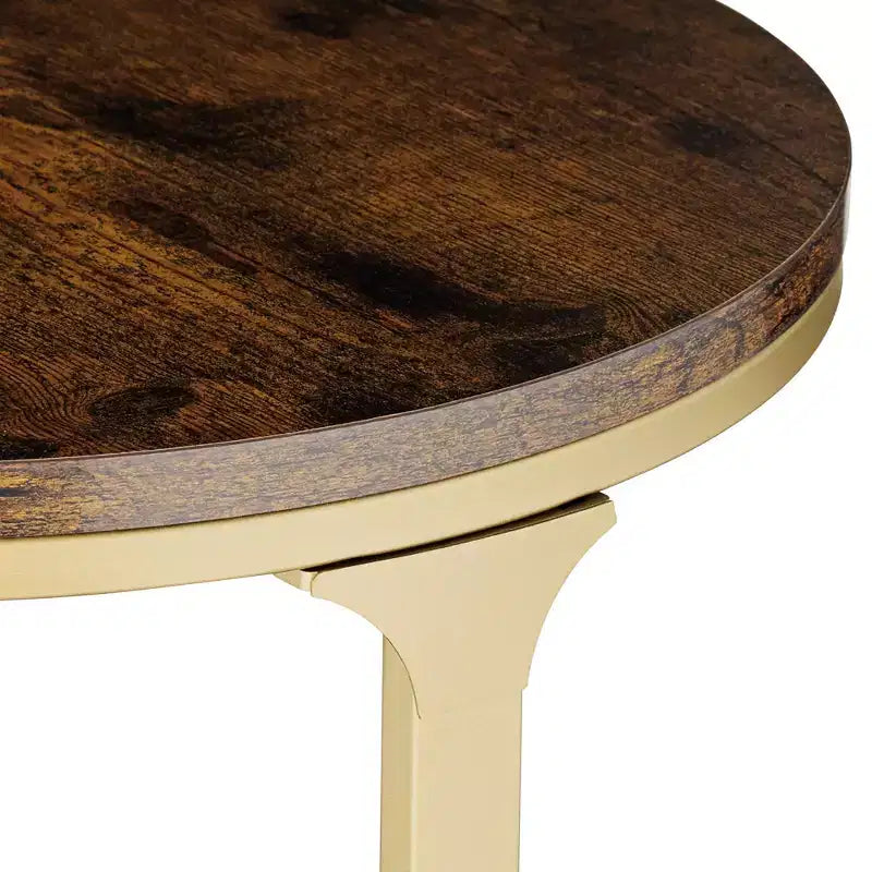 Studio 55D Keanu Farmhouse Rustic Bronze Round Accent Side End Table 15 1/4 Wide with 3-Shelf Brown Wood Tabletop for Living Room
