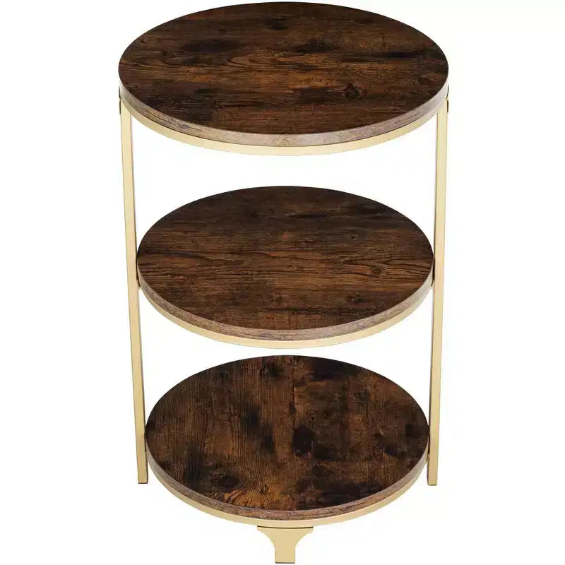 Studio 55D Keanu Farmhouse Rustic Bronze Round Accent Side End Table 15 1/4 Wide with 3-Shelf Brown Wood Tabletop for Living Room