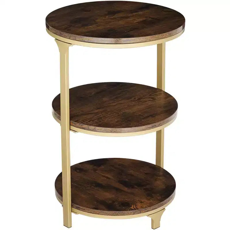 Studio 55D Keanu Farmhouse Rustic Bronze Round Accent Side End Table 15 1/4 Wide with 3-Shelf Brown Wood Tabletop for Living Room