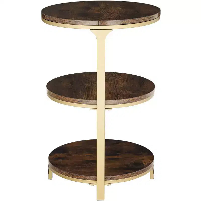 Studio 55D Keanu Farmhouse Rustic Bronze Round Accent Side End Table 15 1/4 Wide with 3-Shelf Brown Wood Tabletop for Living Room