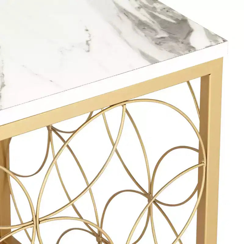 Studio 55D Karin Modern Glam Square Accent Side End Table 17 Wide Gold White Faux Marble Tabletop for Living Room Bedroom Bedside