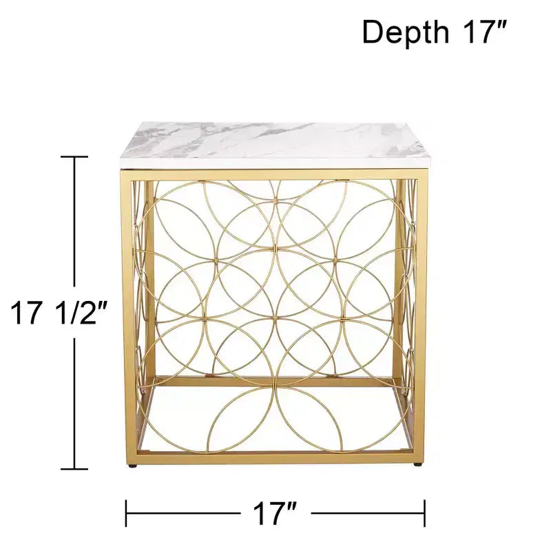 Studio 55D Karin Modern Glam Square Accent Side End Table 17 Wide Gold White Faux Marble Tabletop for Living Room Bedroom Bedside