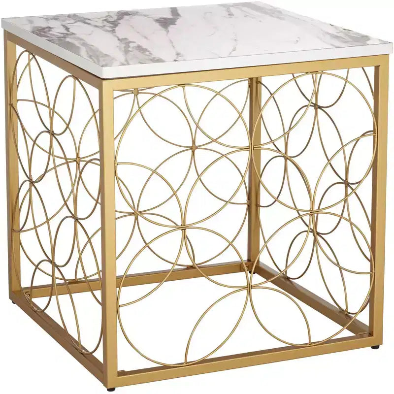 Studio 55D Karin Modern Glam Square Accent Side End Table 17 Wide Gold White Faux Marble Tabletop for Living Room Bedroom Bedside