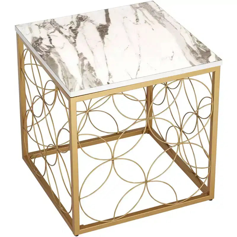 Studio 55D Karin Modern Glam Square Accent Side End Table 17 Wide Gold White Faux Marble Tabletop for Living Room Bedroom Bedside