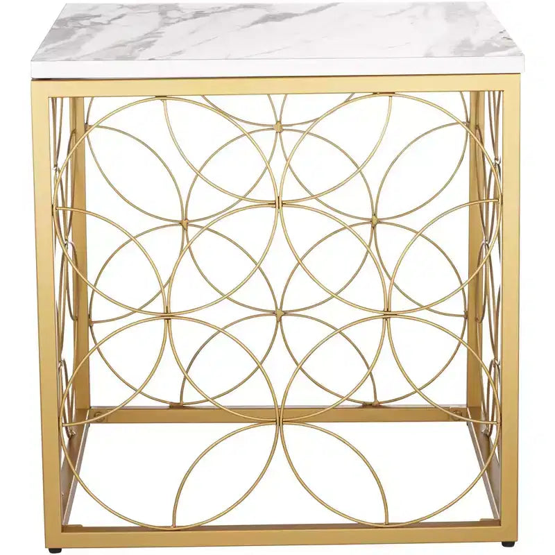 Studio 55D Karin Modern Glam Square Accent Side End Table 17 Wide Gold White Faux Marble Tabletop for Living Room Bedroom Bedside