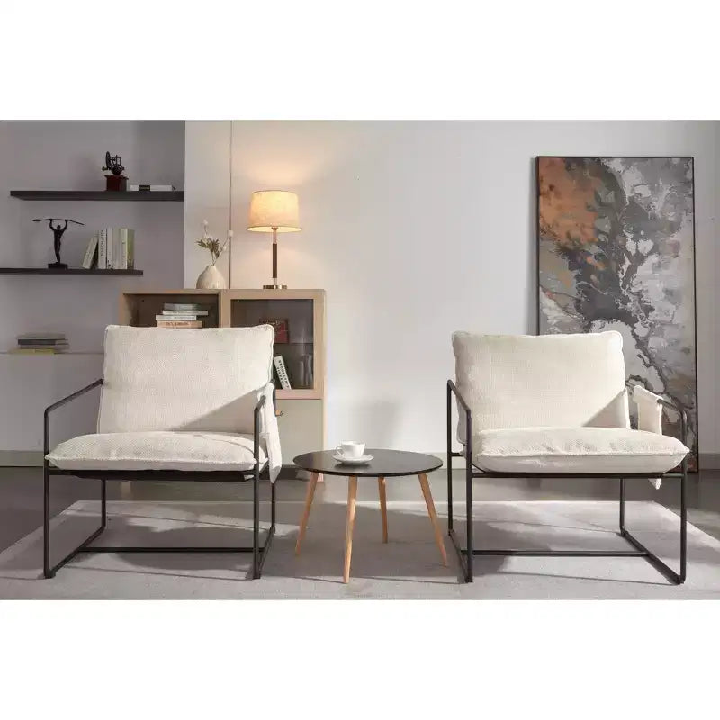 Set of 2 Modern Accent Chair with Arm Pockets, Upholstered Armchair with Metal Frame for Living Room and Bedroom 4W - ModernLuxe