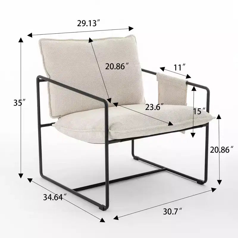 Set of 2 Modern Accent Chair with Arm Pockets, Upholstered Armchair with Metal Frame for Living Room and Bedroom 4W - ModernLuxe