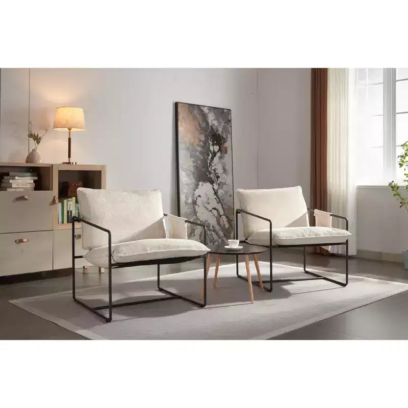 Set of 2 Modern Accent Chair with Arm Pockets, Upholstered Armchair with Metal Frame for Living Room and Bedroom 4W - ModernLuxe