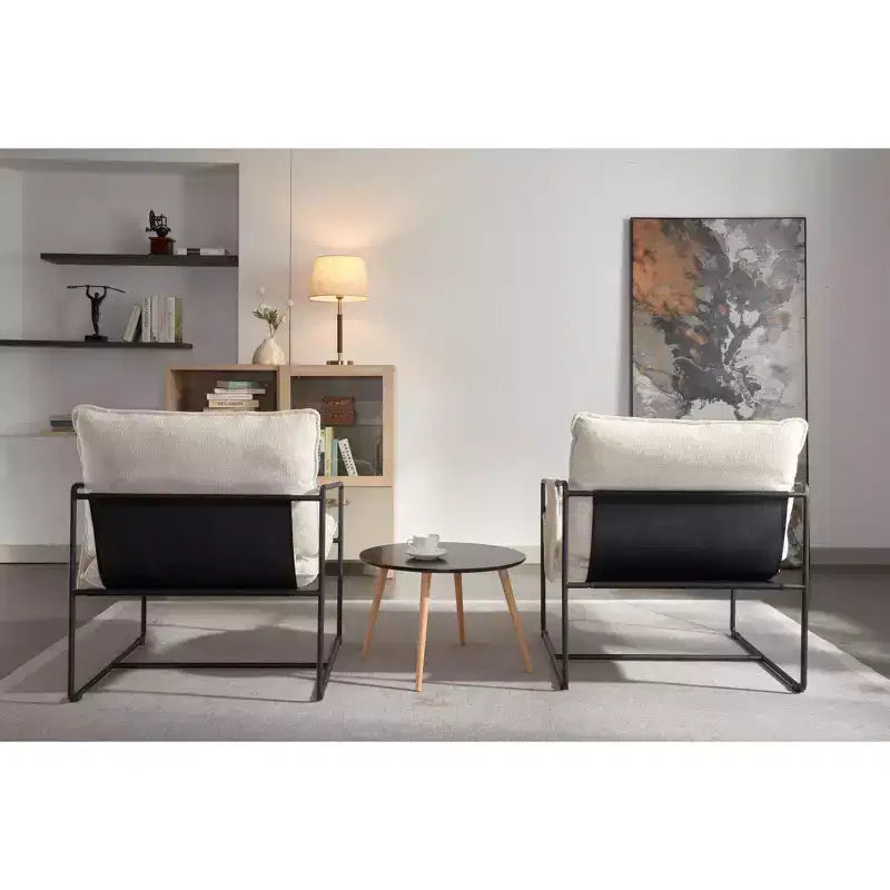 Set of 2 Modern Accent Chair with Arm Pockets, Upholstered Armchair with Metal Frame for Living Room and Bedroom 4W - ModernLuxe