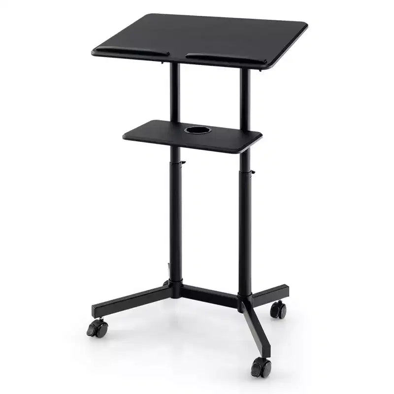 Costway 1/2 PCS Mobile Lectern Podium with Tilting Top Storage Tray Lockable Casters Black