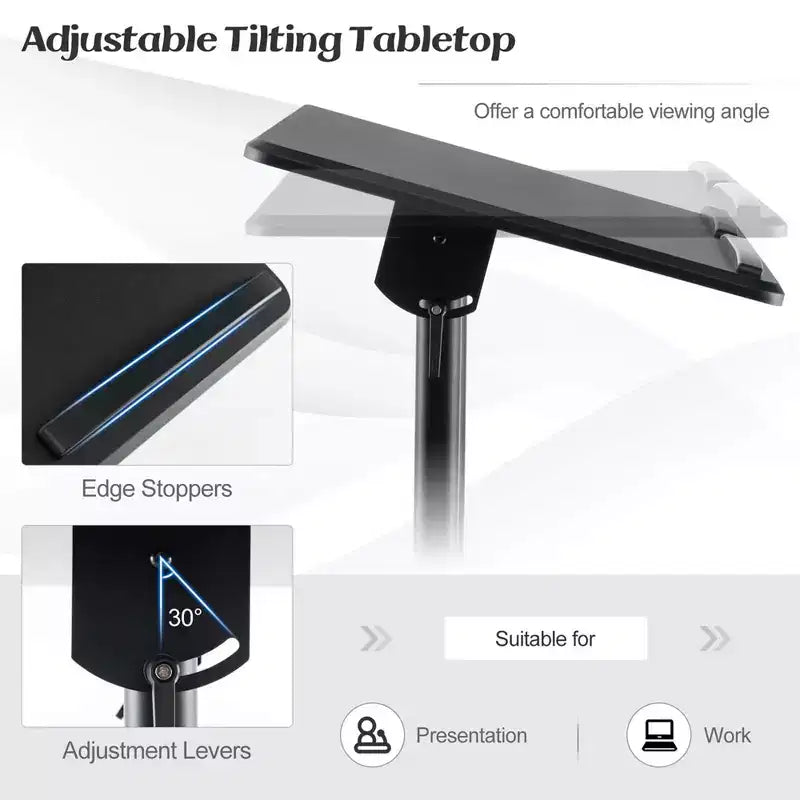 Costway 1/2 PCS Mobile Lectern Podium with Tilting Top Storage Tray Lockable Casters Black
