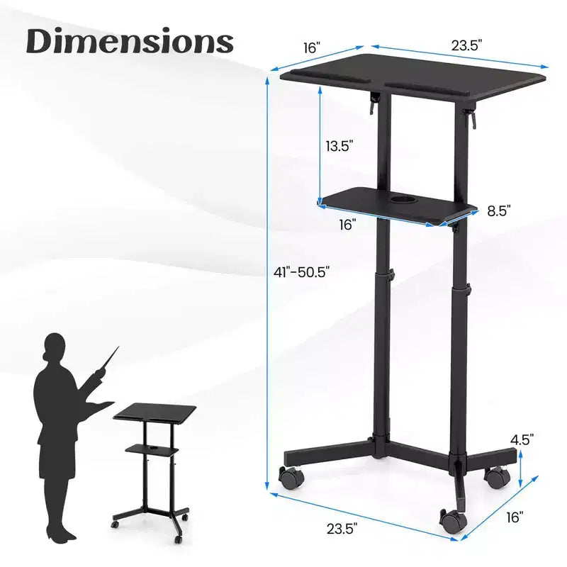Costway 1/2 PCS Mobile Lectern Podium with Tilting Top Storage Tray Lockable Casters Black