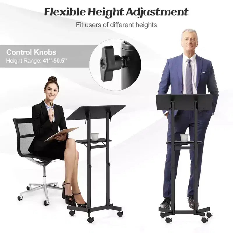 Costway 1/2 PCS Mobile Lectern Podium with Tilting Top Storage Tray Lockable Casters Black