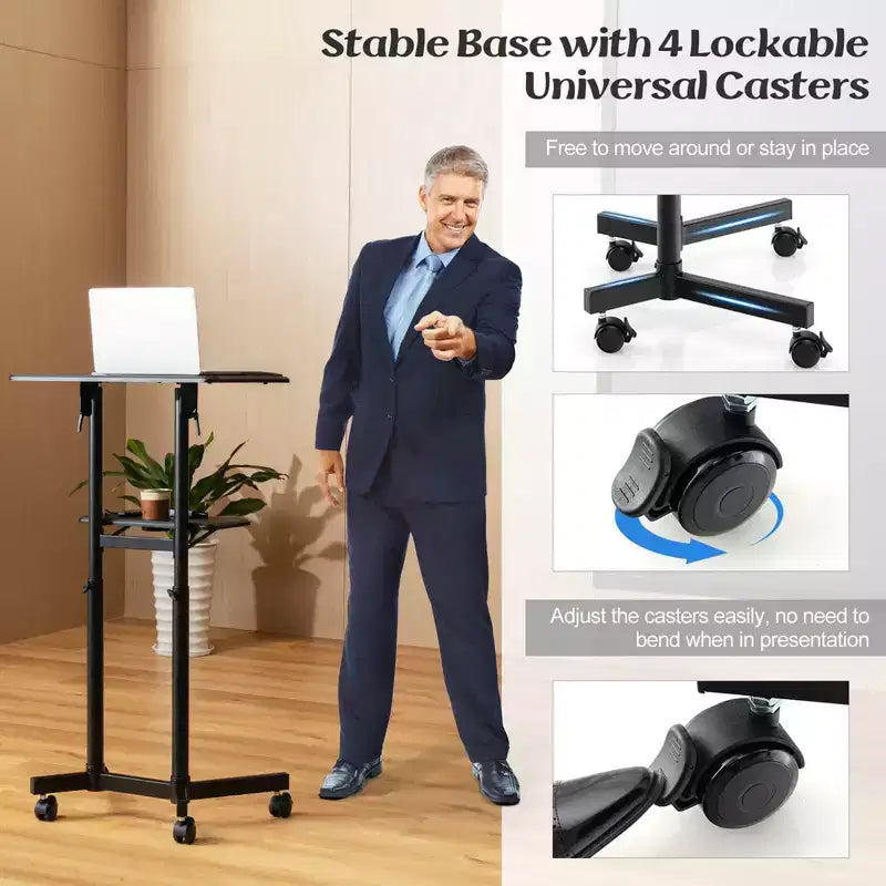 Costway 1/2 PCS Mobile Lectern Podium with Tilting Top Storage Tray Lockable Casters Black