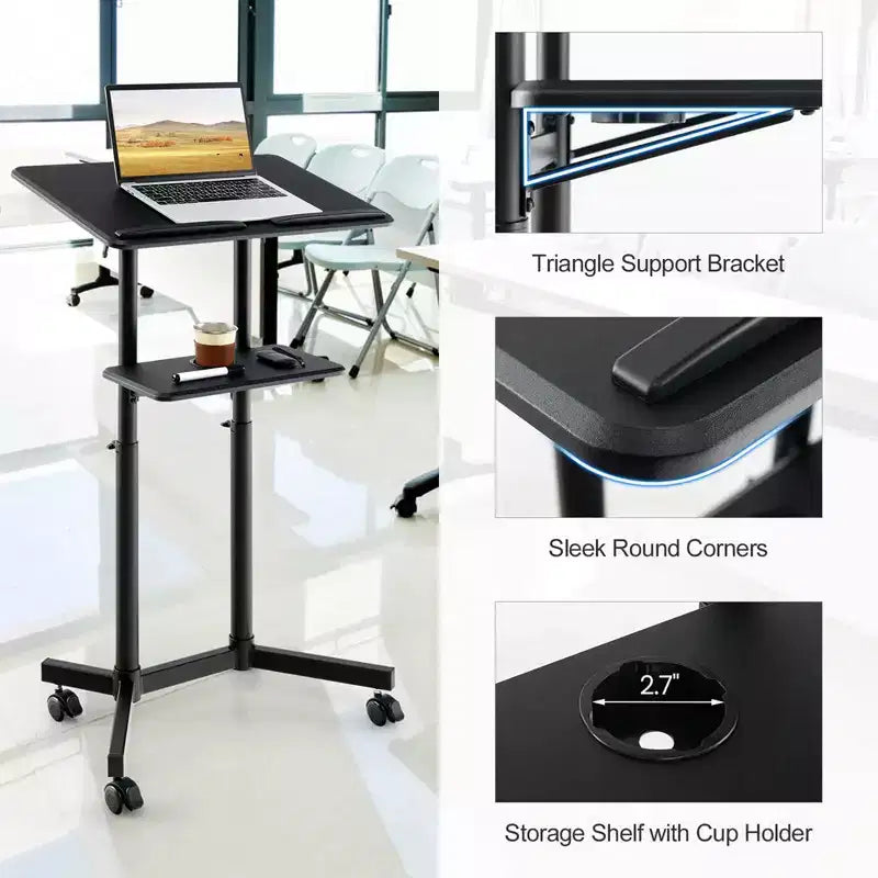 Costway 1/2 PCS Mobile Lectern Podium with Tilting Top Storage Tray Lockable Casters Black