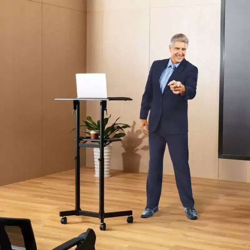 Costway 1/2 PCS Mobile Lectern Podium with Tilting Top Storage Tray Lockable Casters Black