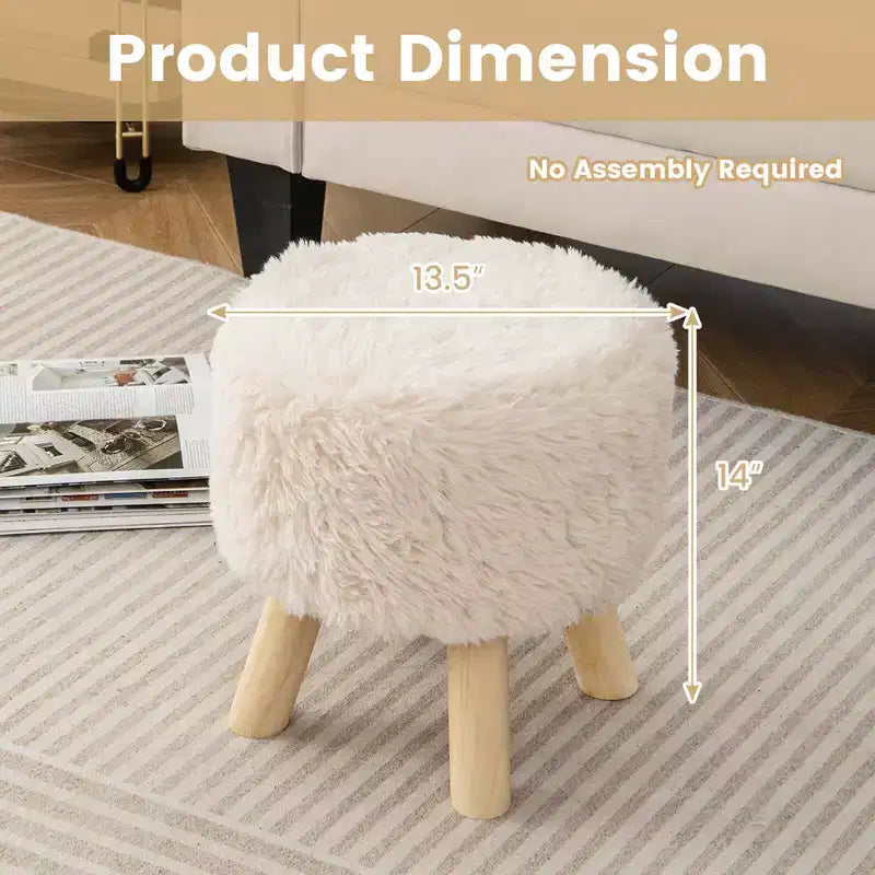 Costway Pouf Rond en Fausse Fourrure Rembourré avec Siège capitonné Blanc