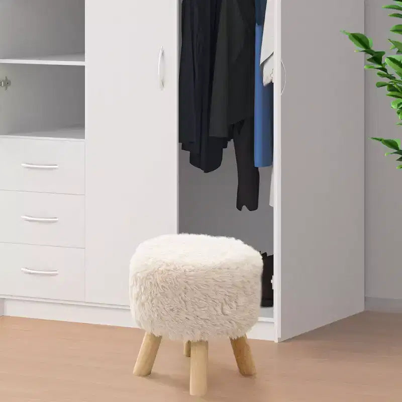 Costway Pouf Rond en Fausse Fourrure Rembourré avec Siège capitonné Blanc