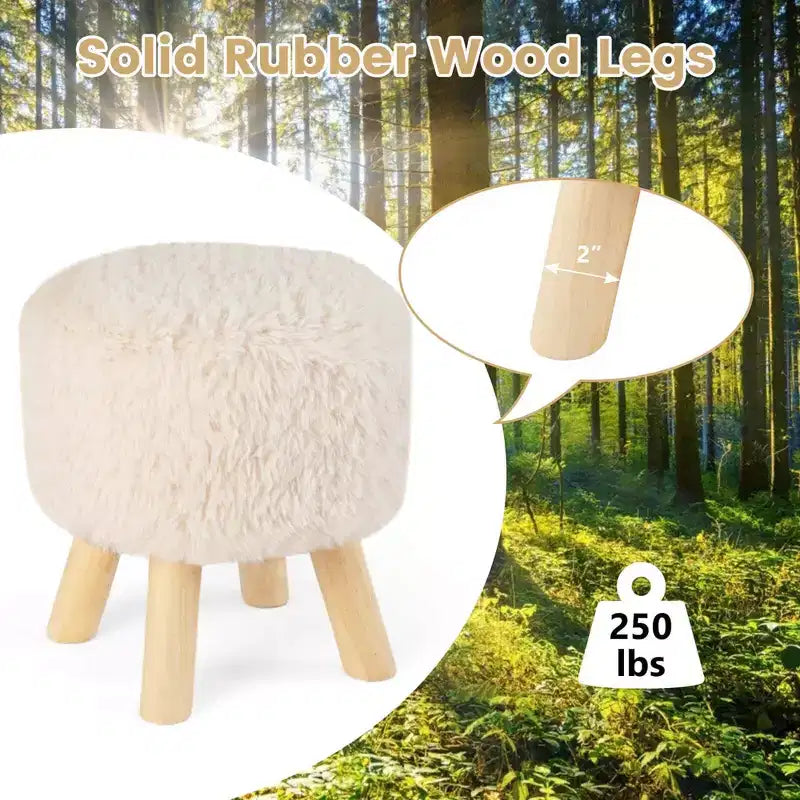 Costway Pouf Rond en Fausse Fourrure Rembourré avec Siège capitonné Blanc