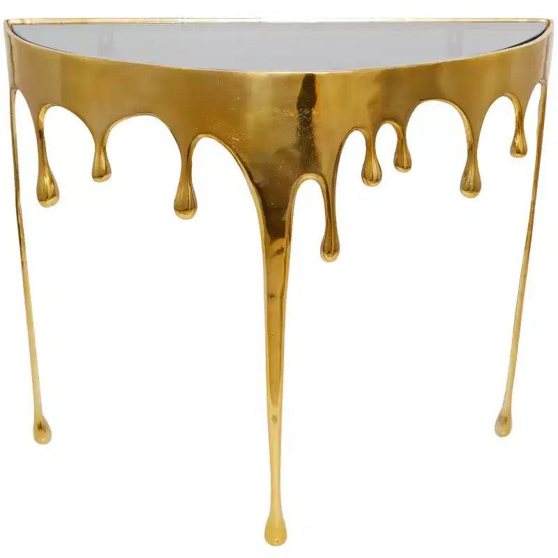 Olivia & May Aluminum Drip Console Table with Melting Designed Legs and Shaded Glass Top