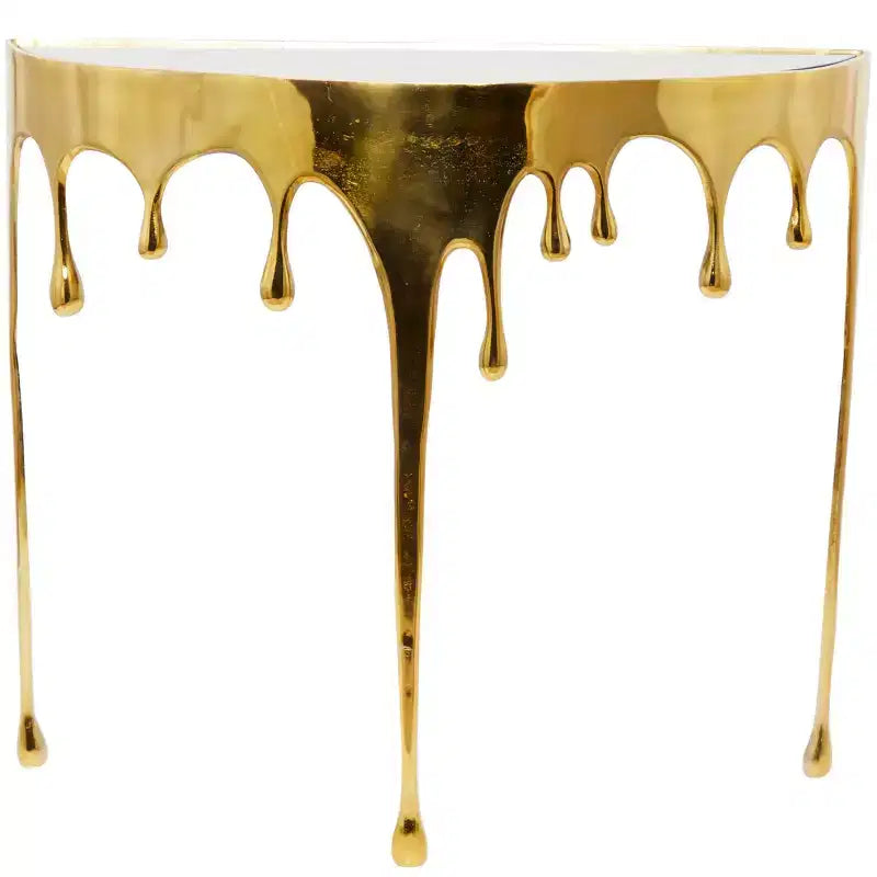 Olivia & May Aluminum Drip Console Table with Melting Designed Legs and Shaded Glass Top