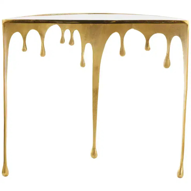 Olivia & May Aluminum Drip Console Table with Melting Designed Legs and Shaded Glass Top
