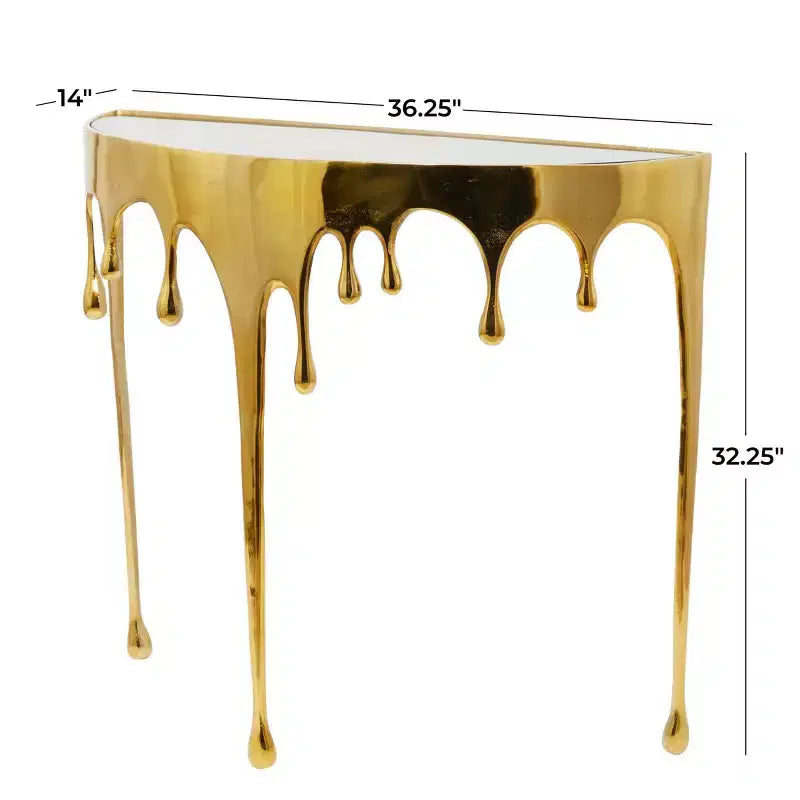 Olivia & May Aluminum Drip Console Table with Melting Designed Legs and Shaded Glass Top