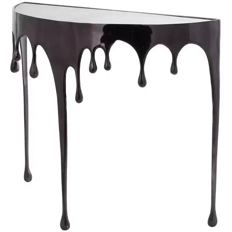 Olivia & May Aluminum Drip Console Table with Melting Designed Legs and Shaded Glass Top