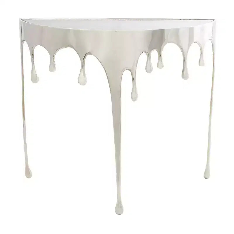 Olivia & May Aluminum Drip Console Table with Melting Designed Legs and Shaded Glass Top