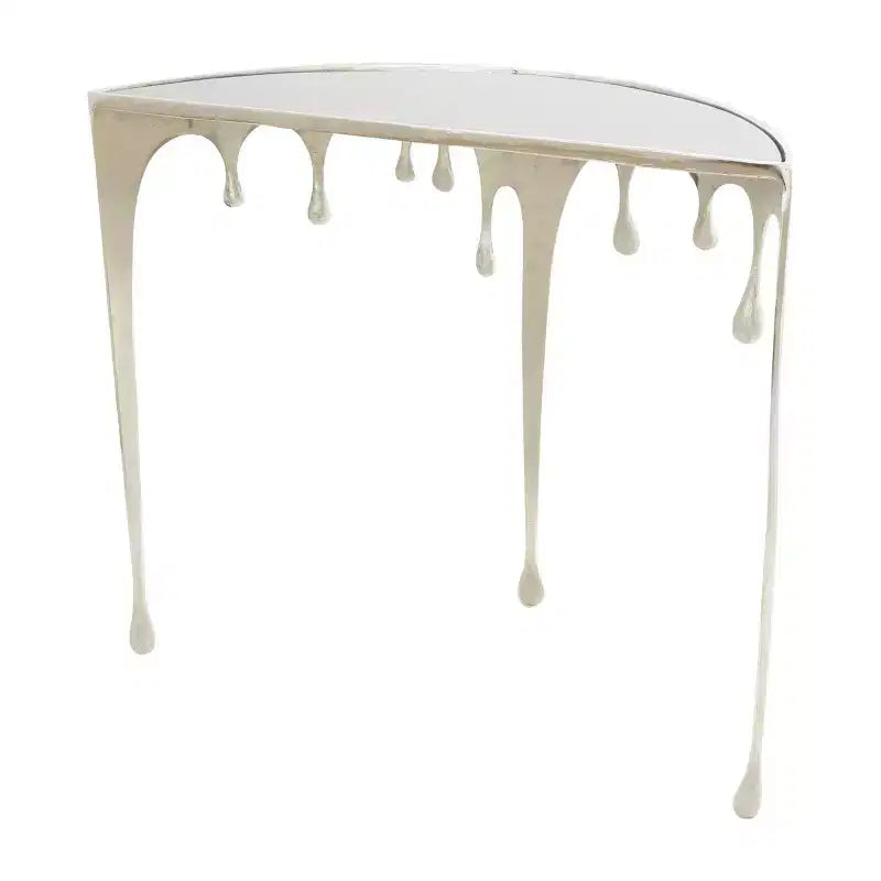 Olivia & May Aluminum Drip Console Table with Melting Designed Legs and Shaded Glass Top