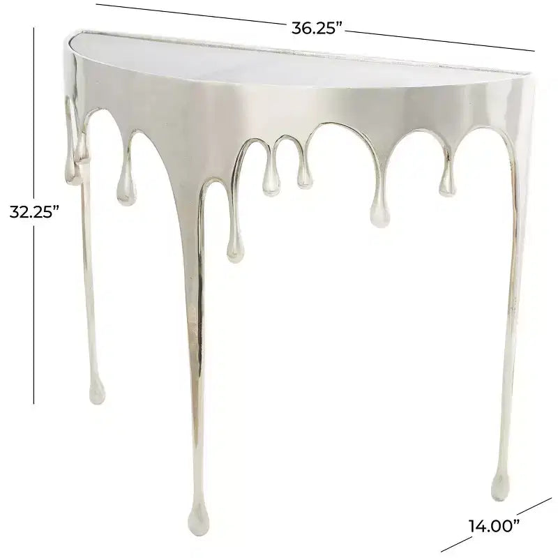 Olivia & May Aluminum Drip Console Table with Melting Designed Legs and Shaded Glass Top